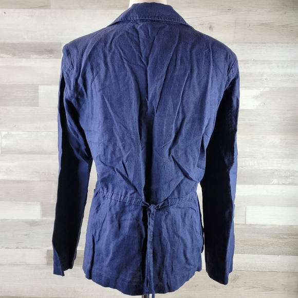 Vintage Spiegel Navy Linen Blazer Jacket Women's Size 10 - Picture 3 of 13